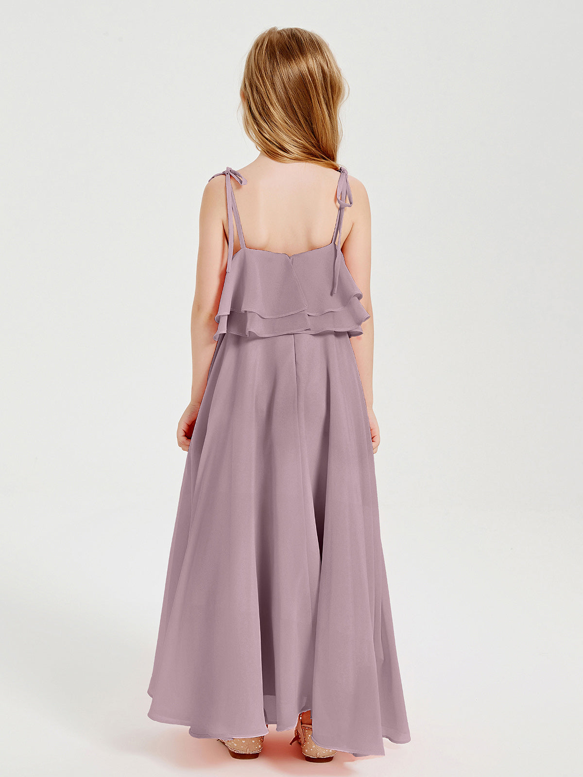 Chiffon Junior Bridesmaid Dresses Long Cascading Skirt Dusk